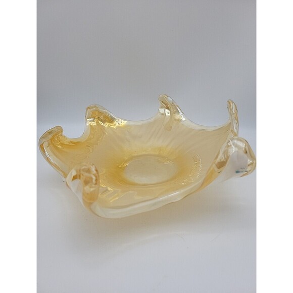 Vintage Gold and White Luster Bowl 12x12x4 Fused Art Glass Bowl Starfish 6 Leg - Picture 6 of 9